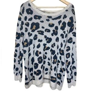 ANN taylor loft plus leopard wool blend crewneck sweater